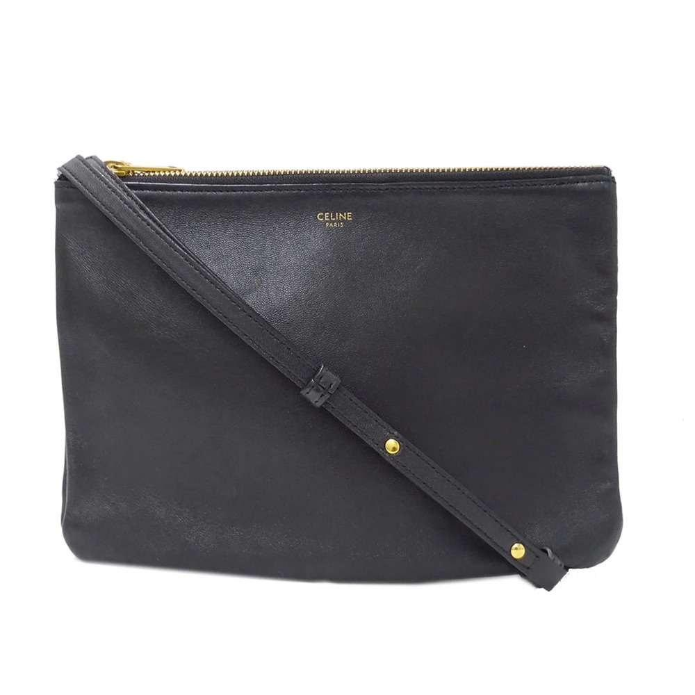 Celine CELINE handbag, women's brand shoulder bag, Trio Large, leather, black.